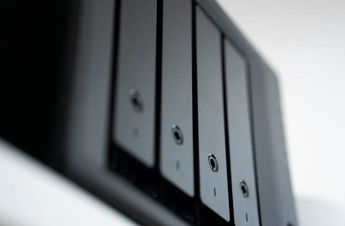 Close view of drive bays in a storage chassis